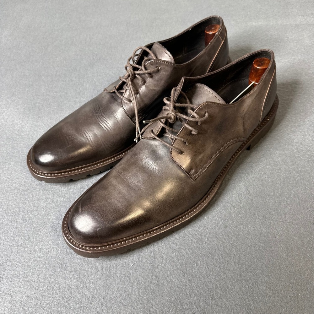 Mikkelson Mens Brown Leather Derby Shoes Made in Italy Lug Sole Lace Up Size 12